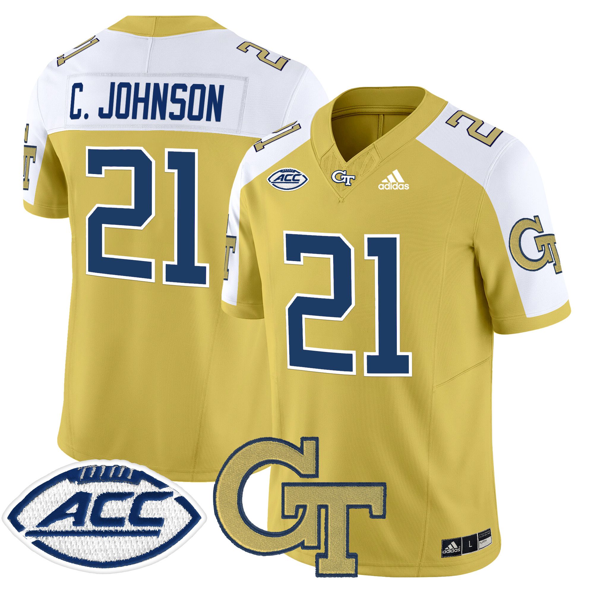 Men Georgia Tech #21 C.Johnson Yellow Asidas 2024 Vapor Limited NCAA Jersey
